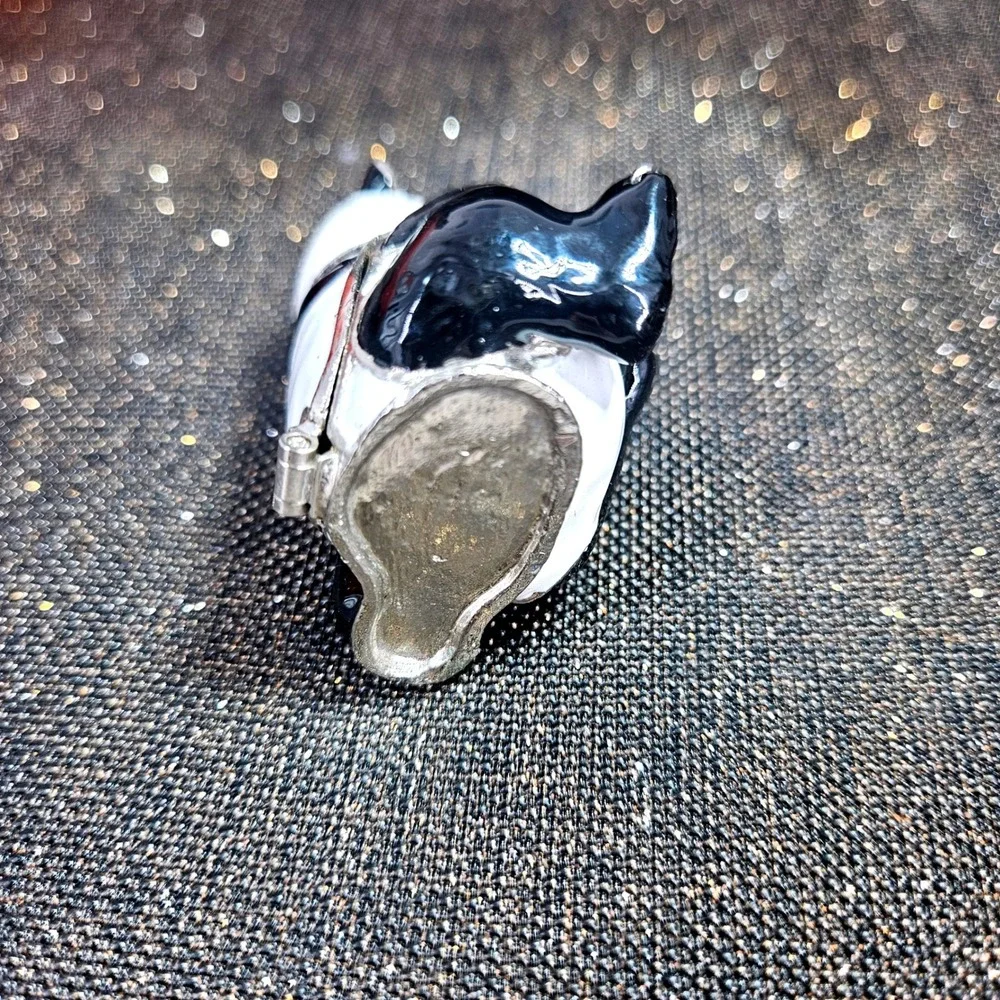 Panda Bear Hinged Trinket Box Enamel Rhinestone‎ Crystal Bejeweled Black White